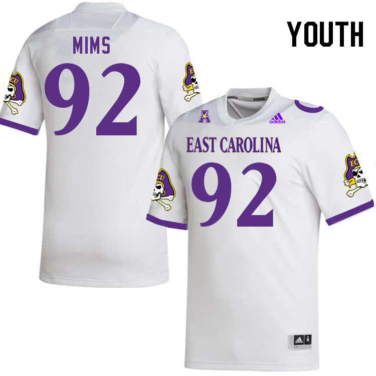 Youth #92 CJ Mims ECU Pirates 2023 College Football Jerseys Stitched-White